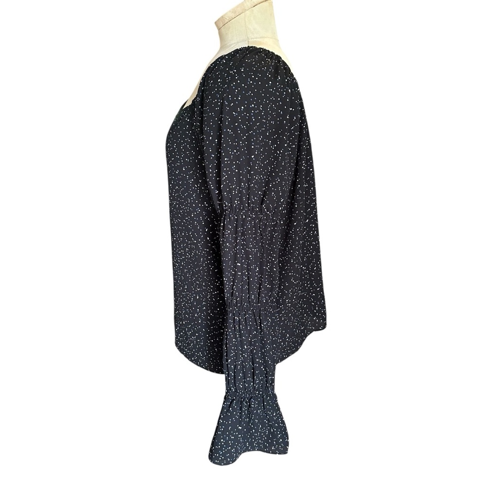 CeCe Women’s Black Long Sleeve Blouse with Blue & White Polka Dot Print – Size L - Picture 2 of 7